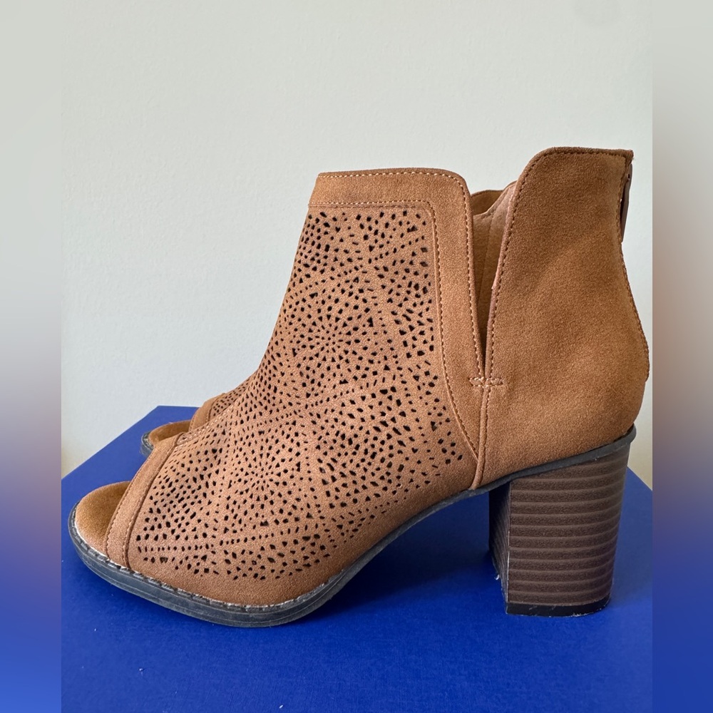 Brown Suede Peep-Toe Ankle Boots